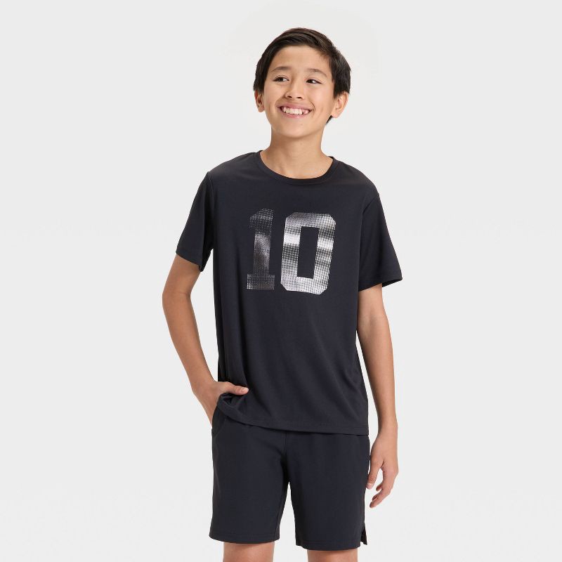 slide 1 of 4, Boys' Short Sleeve Graphic T-Shirt - All In Motion™ Black L, 1 ct