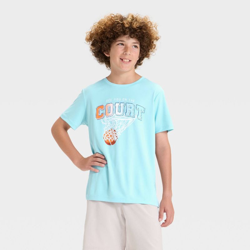 slide 1 of 4, Boys' Short Sleeve "See You On The Court" Graphic T-Shirt - All In Motion™ Sky Blue XL, 1 ct