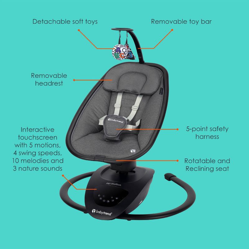 slide 3 of 13, Baby Trend Nu-Motion Infinity Swing with Interactive Display - Midnight Black, 1 ct
