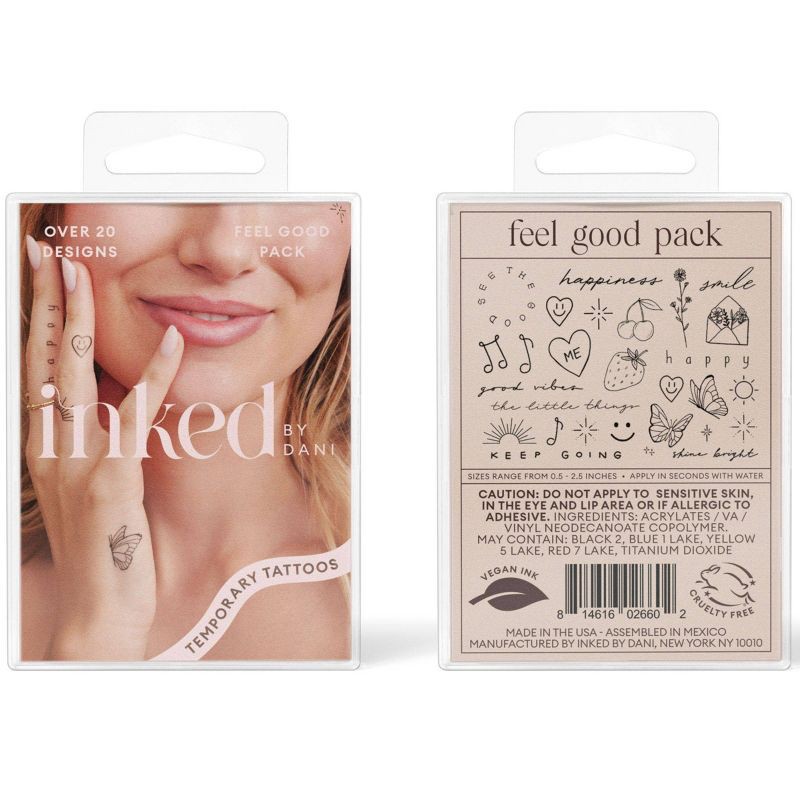slide 4 of 8, INKED by Dani Feel Good Pack Temporary Tattoos - 20ct, 20 ct