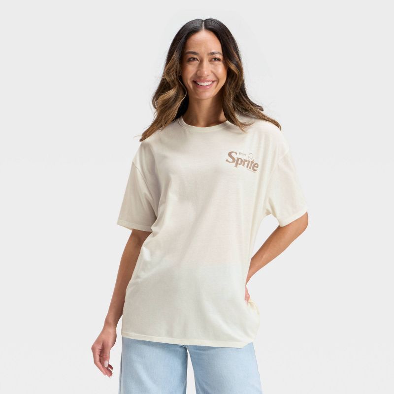 slide 1 of 3, Women's Sprite Oversized Short Sleeve Graphic T-Shirt - Off-White M, 1 ct