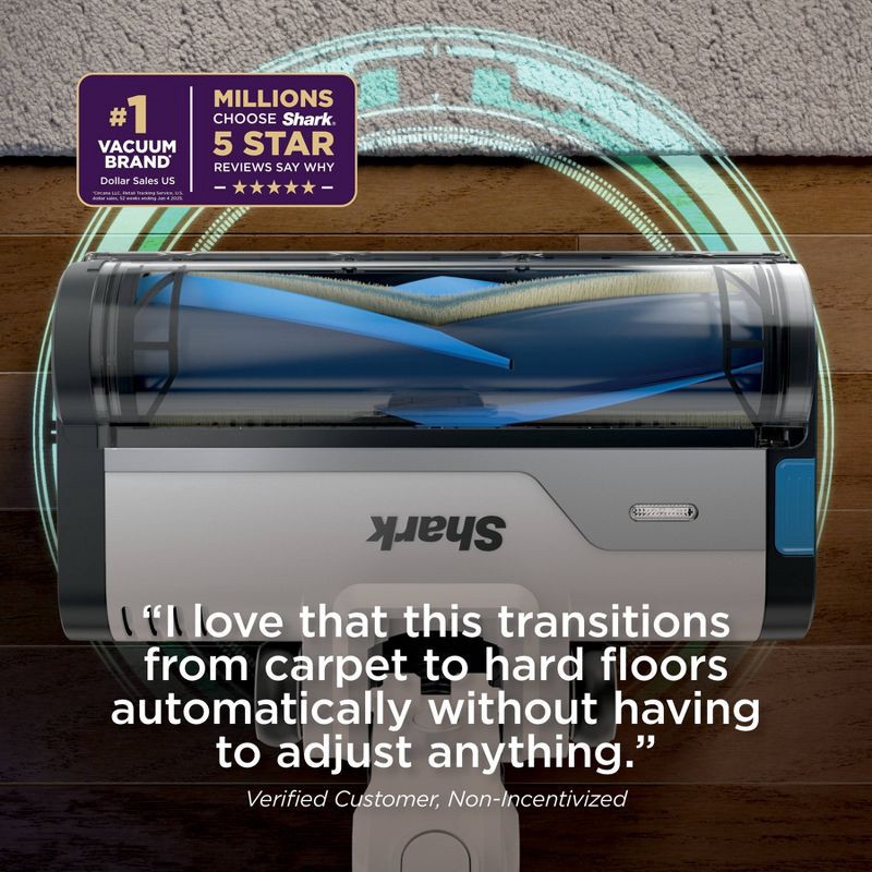 slide 6 of 10, Shark PowerPro Flex Pet Cordless Vacuum, FloorDetect Technology, Carpet and Hard Floor, Headlight, 50 Min Runtime White IZ381H, 1 ct