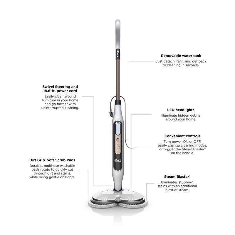slide 11 of 11, Shark Steam & Scrub with Steam Blaster Technology Scrubbing and Sanitizing Hard Floor Steam Mop White S8201, 1 ct