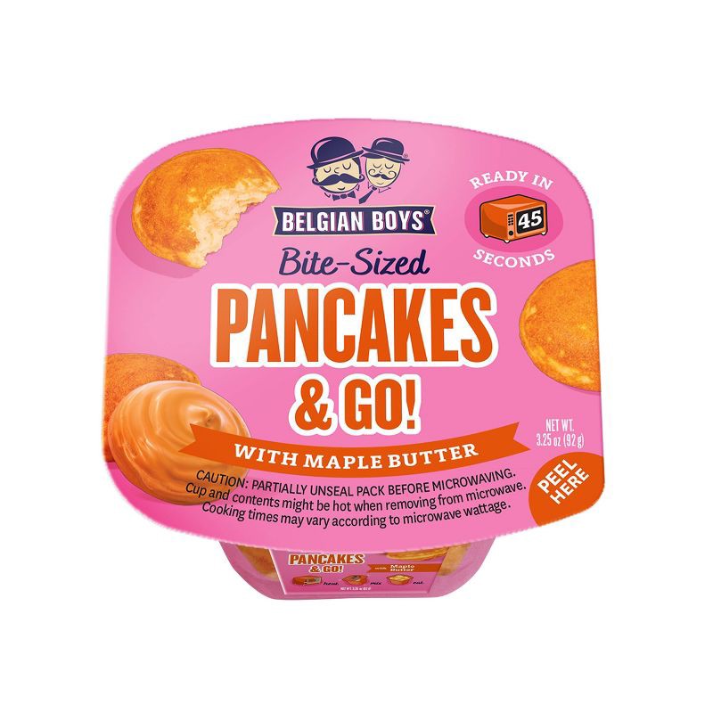 slide 1 of 6, Belgian Boys Bite Sized Maple Butter Go Cups and Pancakes Heat and Serve - 3.25oz/9ct, 3.25 oz, 9 ct