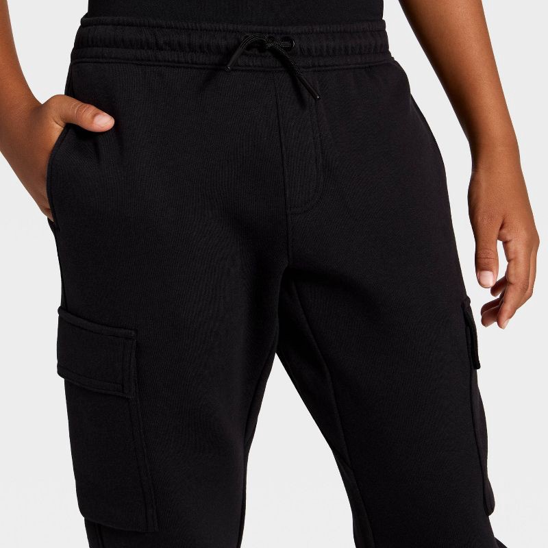 slide 3 of 3, Boys' Active Comfort Fleece Cargo Jogger Sweatpants - All In Motion™ Black S, 1 ct