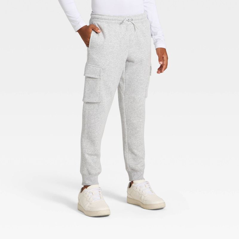 slide 1 of 3, Boys' Active Comfort Fleece Cargo Jogger Sweatpants - All In Motion™ Heather Gray L, 1 ct