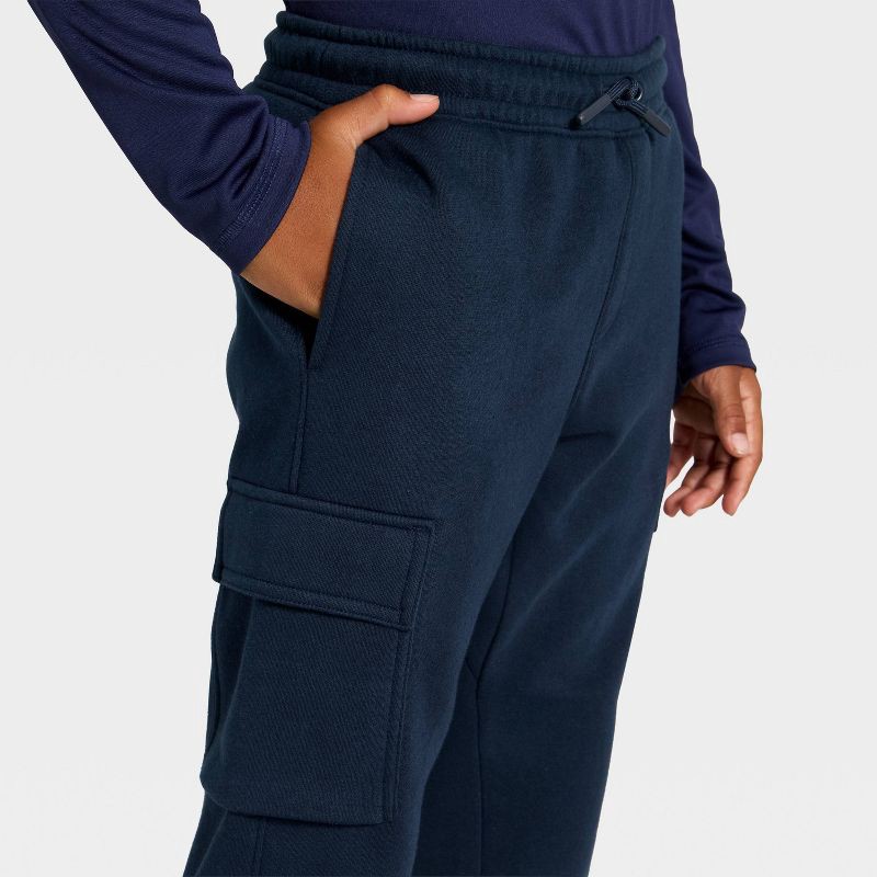 slide 3 of 3, Boys' Active Comfort Fleece Cargo Jogger Sweatpants - All In Motion™ Navy Blue S, 1 ct
