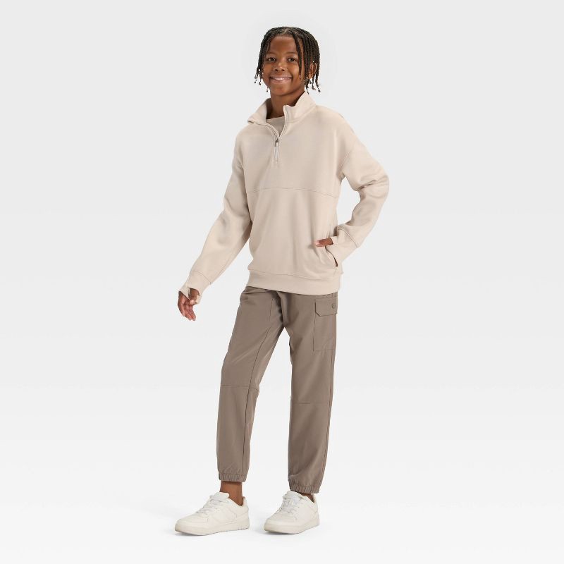 slide 3 of 3, Boys' Spacer 1/2 Zip Sweatshirt - All In Motion™ Beige M, 1 ct
