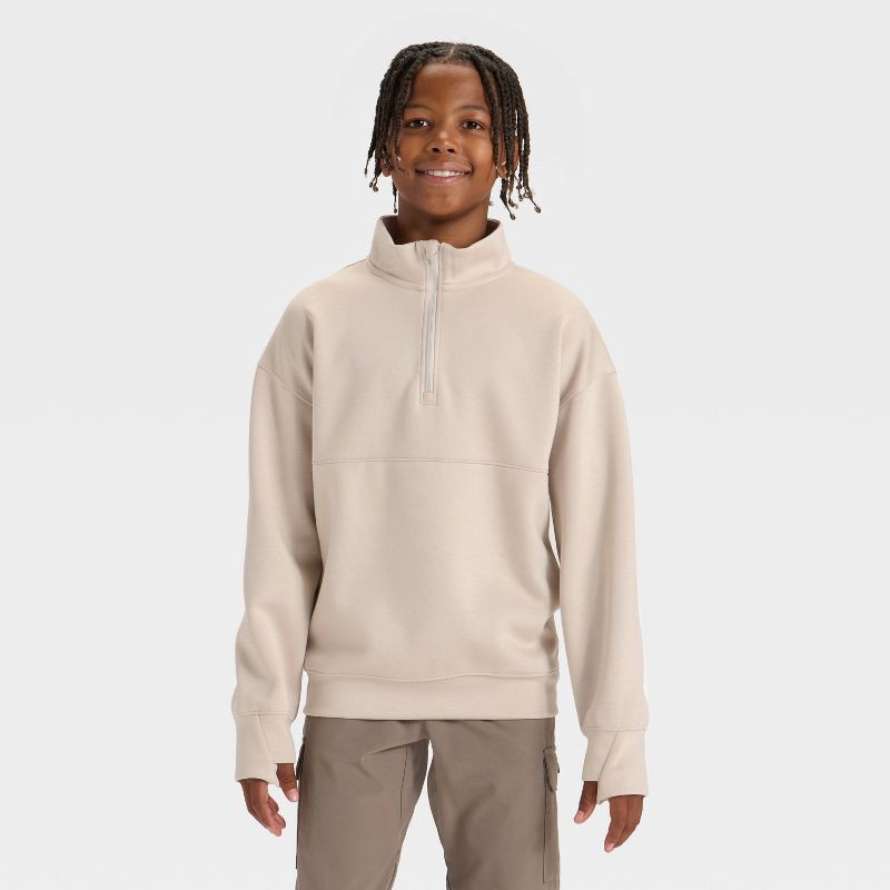 slide 1 of 3, Boys' Spacer 1/2 Zip Sweatshirt - All In Motion™ Beige M, 1 ct