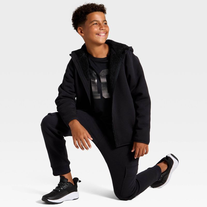 slide 3 of 3, Boys' High-Pile Fleece Lined Full Zip Hoodie - All In Motion™ Black S, 1 ct