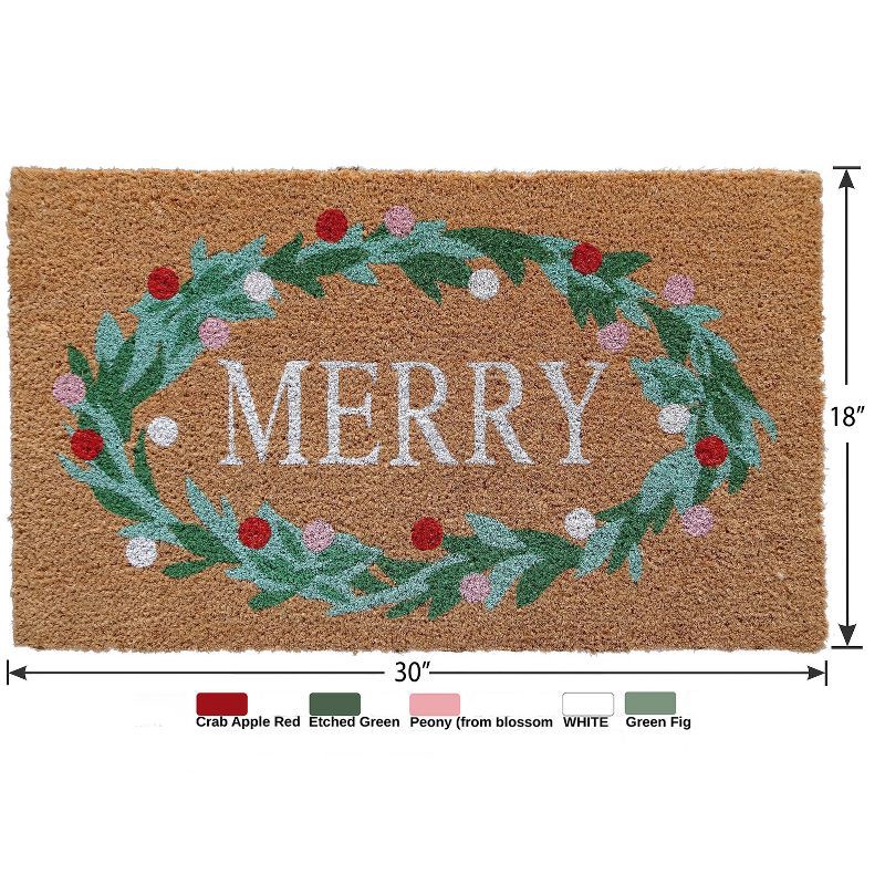 slide 2 of 5, 18"x30" Holiday Merry Wreath Coir Doormat Natural and Green, 1 ct
