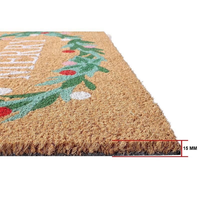 slide 3 of 5, 18"x30" Holiday Merry Wreath Coir Doormat Natural and Green, 1 ct