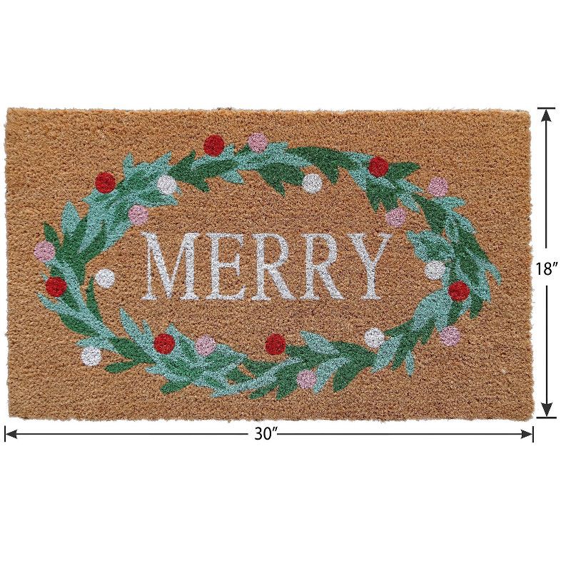 slide 4 of 5, 18"x30" Holiday Merry Wreath Coir Doormat Natural and Green, 1 ct