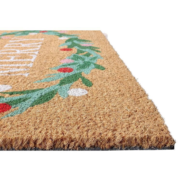 slide 5 of 5, 18"x30" Holiday Merry Wreath Coir Doormat Natural and Green, 1 ct