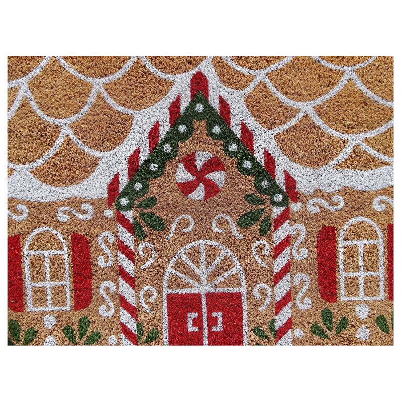 slide 3 of 7, 18"x30" Christmas Gingerbread House Coir Doormat Natural and Red, 1 ct