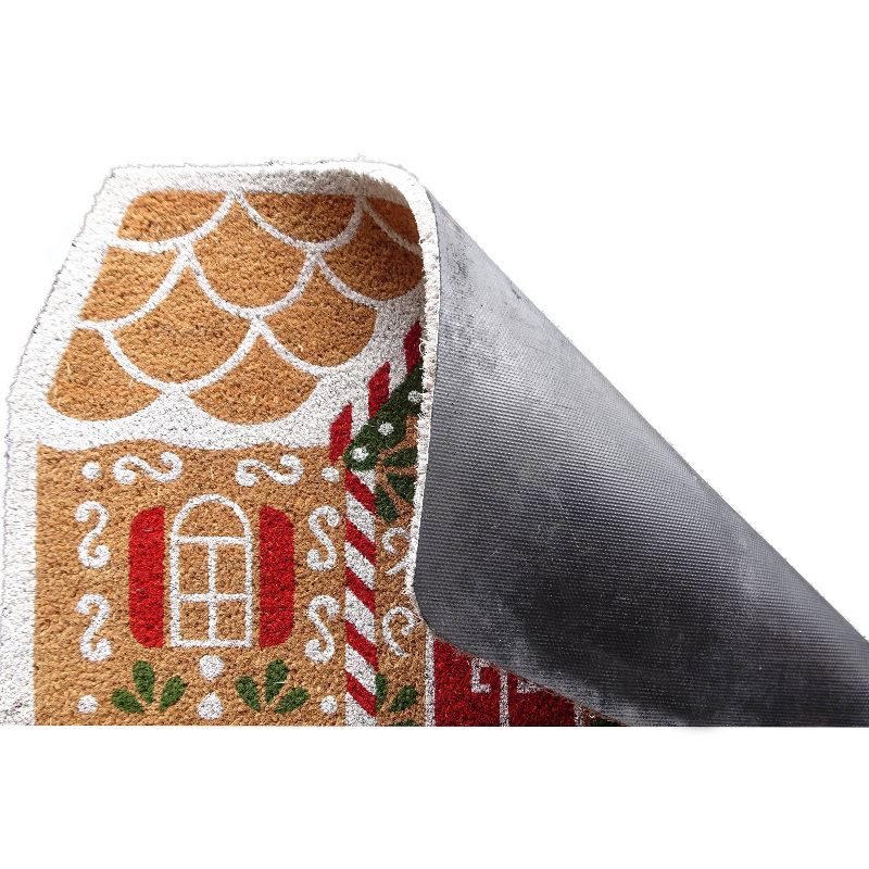 slide 4 of 7, 18"x30" Christmas Gingerbread House Coir Doormat Natural and Red, 1 ct
