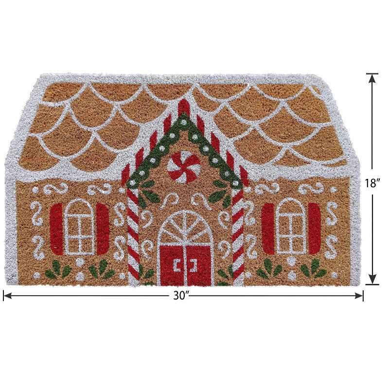 slide 6 of 7, 18"x30" Christmas Gingerbread House Coir Doormat Natural and Red, 1 ct