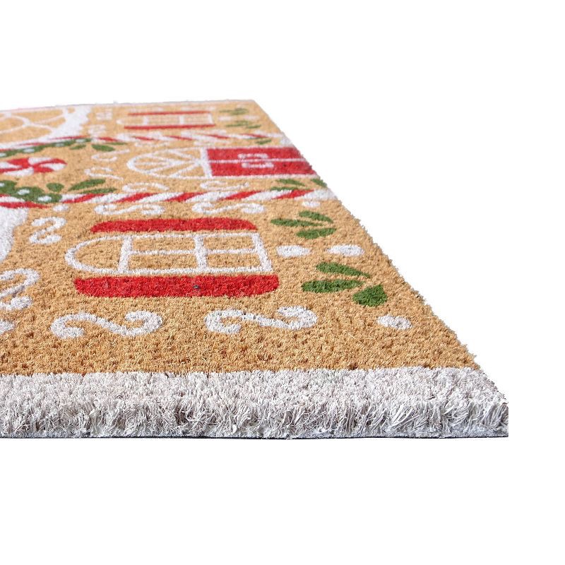 slide 7 of 7, 18"x30" Christmas Gingerbread House Coir Doormat Natural and Red, 1 ct