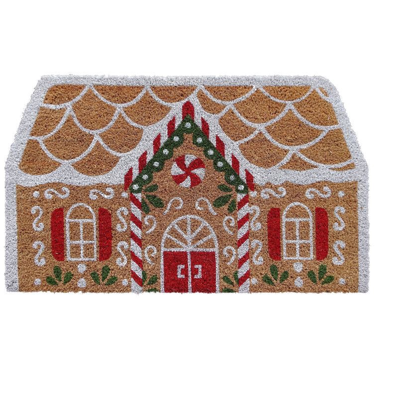 slide 1 of 7, 18"x30" Christmas Gingerbread House Coir Doormat Natural and Red, 1 ct