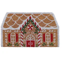 18"x30" Christmas Gingerbread House Coir Doormat Natural and Red