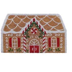 18"x30" Christmas Gingerbread House Coir Doormat Natural and Red