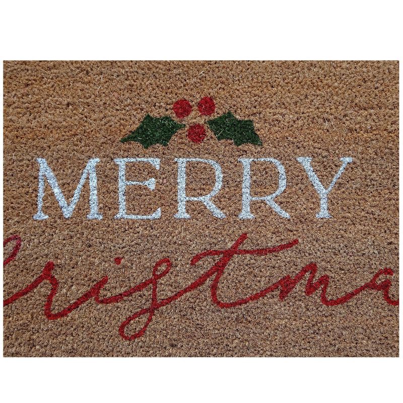 slide 3 of 7, 1'6"x2'6" Merry Christmas Mistletoe Coir Doormat Red, 1 ct