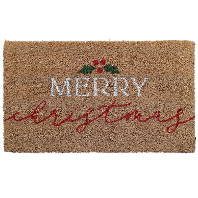 slide 1 of 7, 1'6"x2'6" Merry Christmas Mistletoe Coir Doormat Red, 1 ct