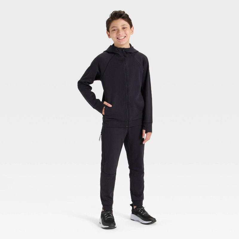 slide 3 of 3, Boys' Siro Ponte Full Zip Hoodie Sweatshirt - All In Motion™ Black L, 1 ct