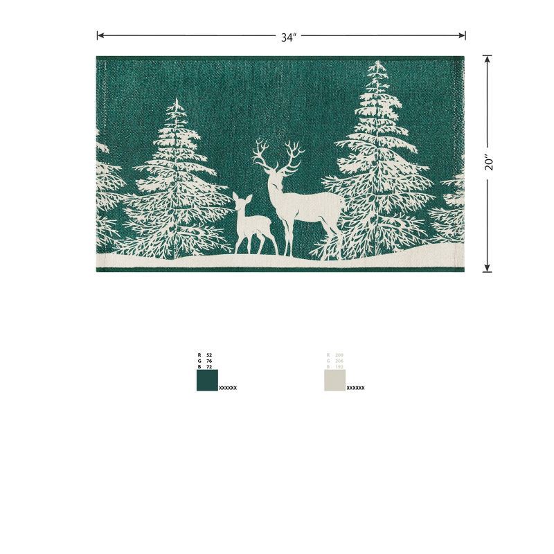 slide 2 of 7, 20"x34" Winter Deer and Fawn Scatter Rug Teal and White, 1 ct