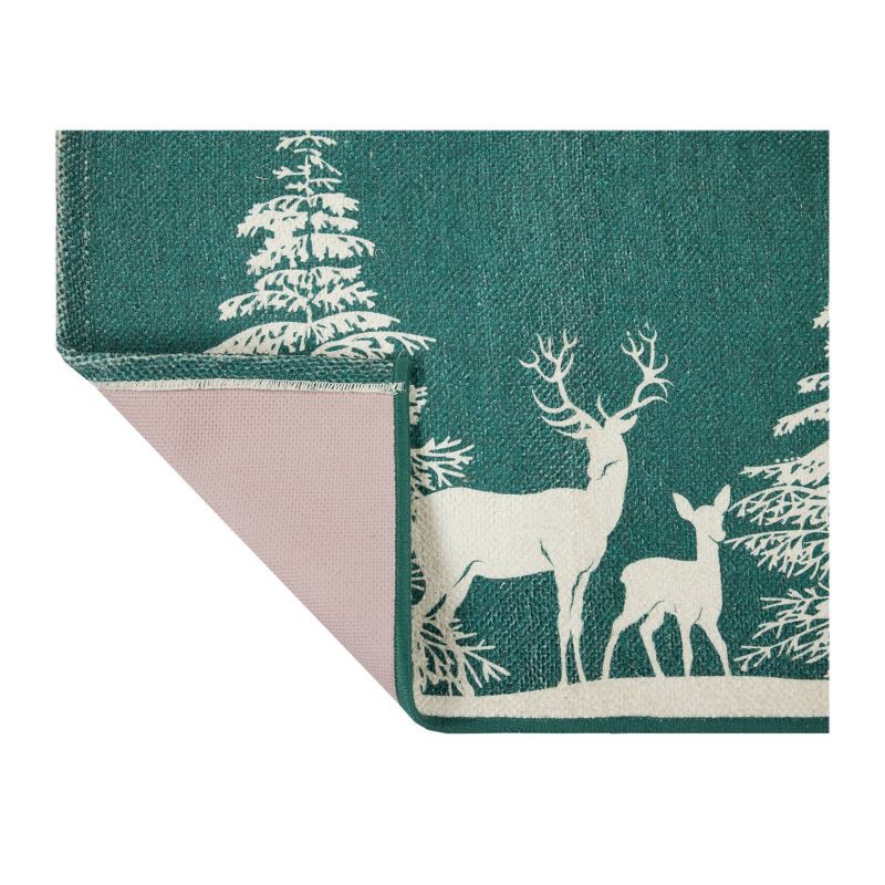 slide 4 of 7, 20"x34" Winter Deer and Fawn Scatter Rug Teal and White, 1 ct