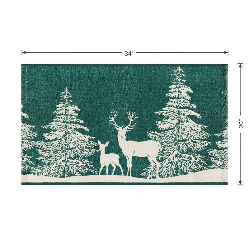 slide 6 of 7, 20"x34" Winter Deer and Fawn Scatter Rug Teal and White, 1 ct