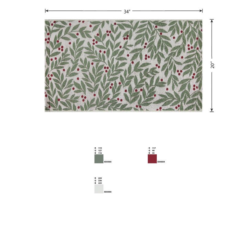slide 2 of 7, 20"x34" Winter Botanical Berries Memory Foam Rug Green, 1 ct