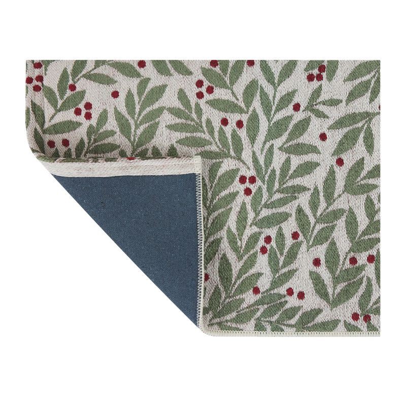 slide 4 of 7, 20"x34" Winter Botanical Berries Memory Foam Rug Green, 1 ct