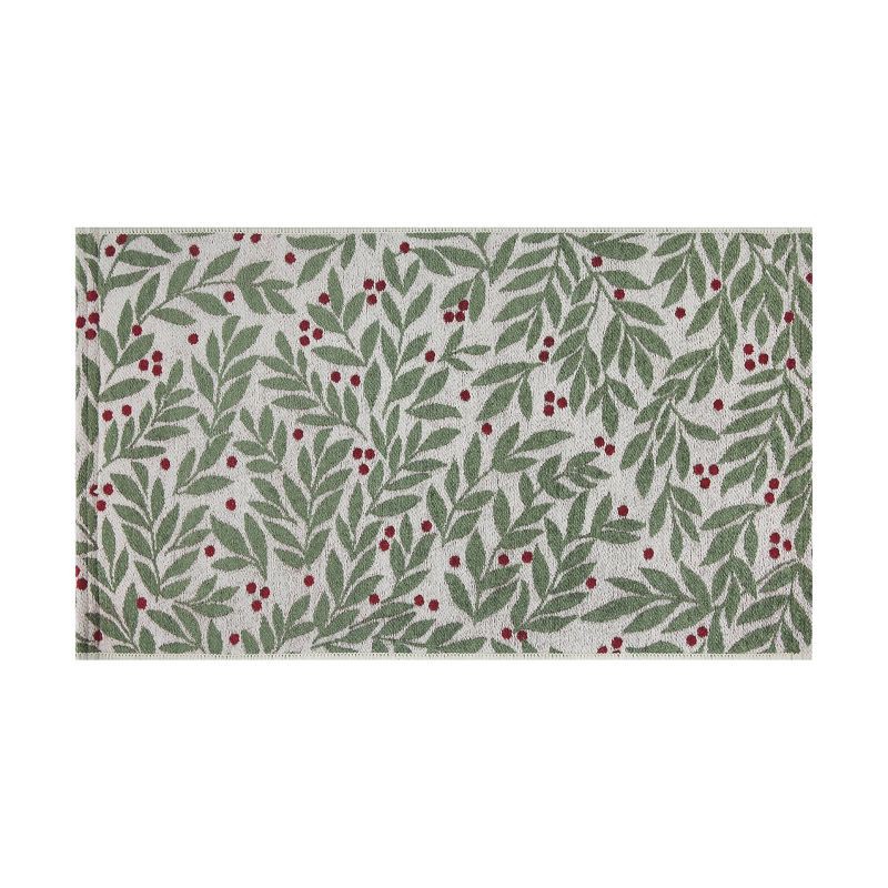 slide 1 of 7, 20"x34" Winter Botanical Berries Memory Foam Rug Green, 1 ct