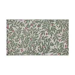 20"x34" Winter Botanical Berries Memory Foam Rug Green