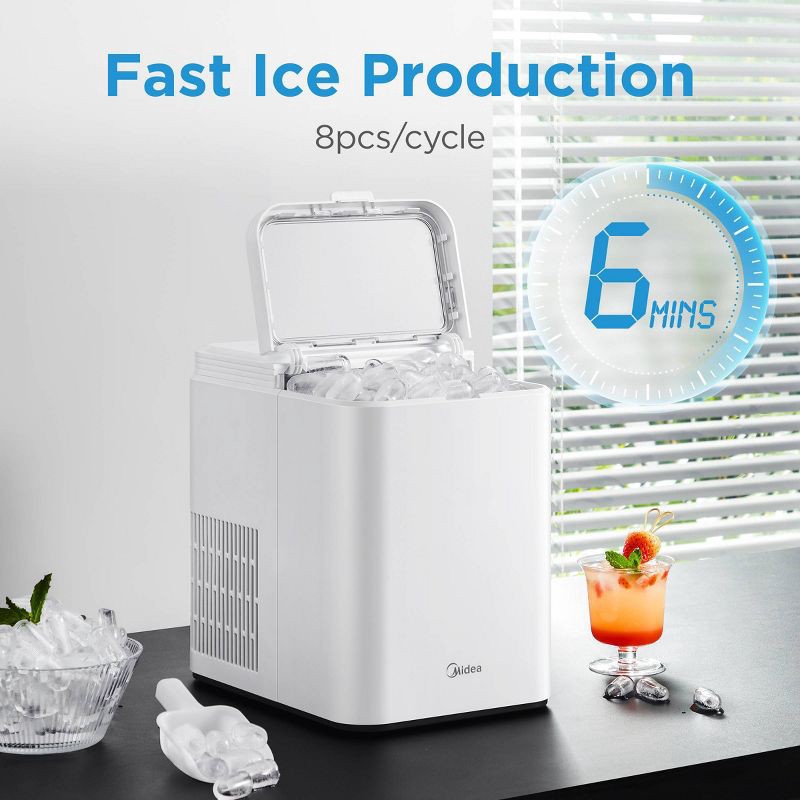 slide 8 of 10, Midea Ice Maker Countertop, Bullet Ice, 26 lbs Daily Production, 2 Ice Sizes, White, 26 lb