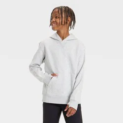 Boys' Active Comfort Fleece Hoodie Sweatshirt - All In Motion™ Heather Gray S
