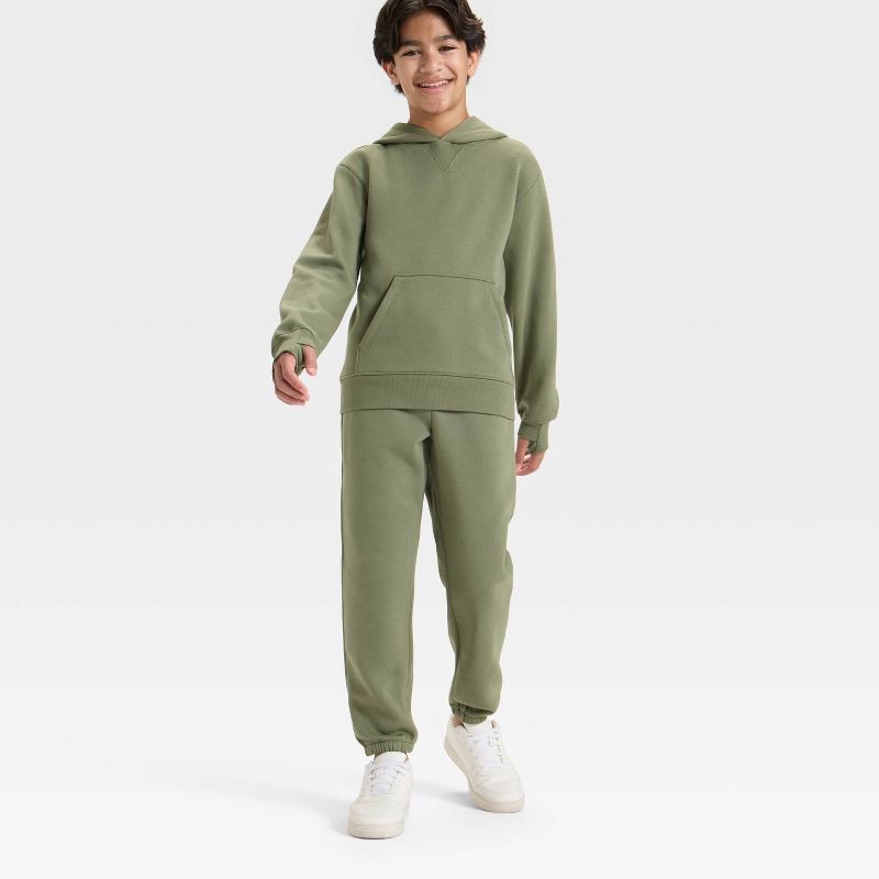 slide 3 of 3, Boys' Active Comfort Fleece Hoodie Sweatshirt - All In Motion™ Olive Green S, 1 ct