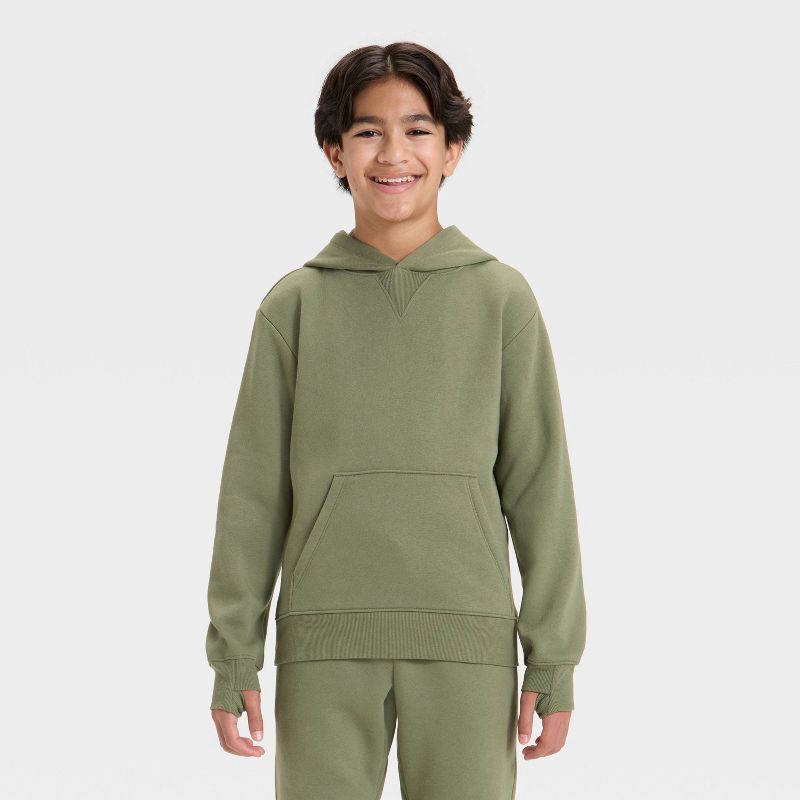 slide 1 of 3, Boys' Active Comfort Fleece Hoodie Sweatshirt - All In Motion™ Olive Green M, 1 ct