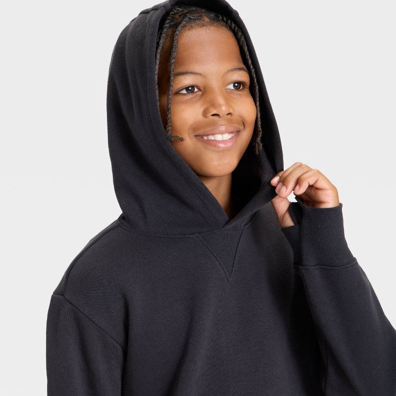 slide 3 of 3, Boys' Active Comfort Fleece Hoodie Sweatshirt - All In Motion™ Black L, 1 ct
