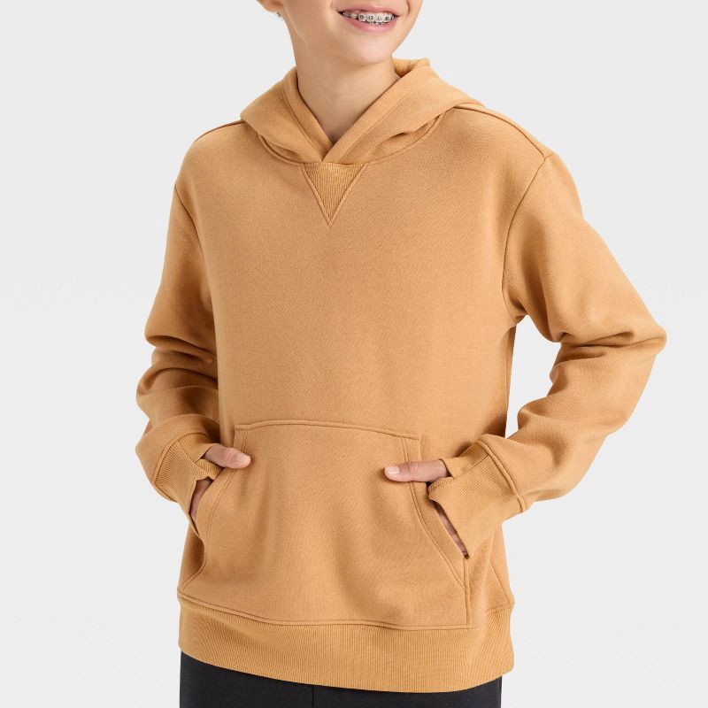 slide 3 of 3, Boys' Active Comfort Fleece Hoodie Sweatshirt - All In Motion™ Light Brown M, 1 ct