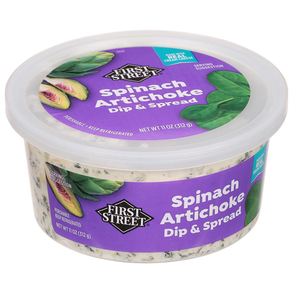 slide 3 of 4, First Street Spinach Artchke Dip & Spread, 11 oz
