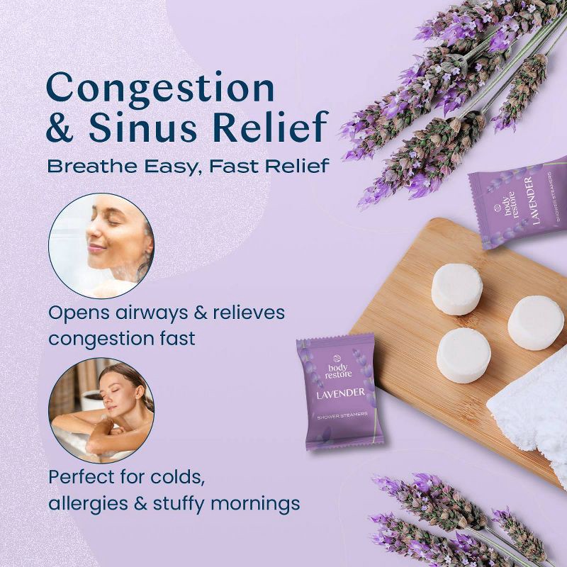 slide 5 of 7, Body Restore Shower Steamers with 100% Natural Essential Oil - Lavender - 2oz/2ct, 2 ct; 2 oz