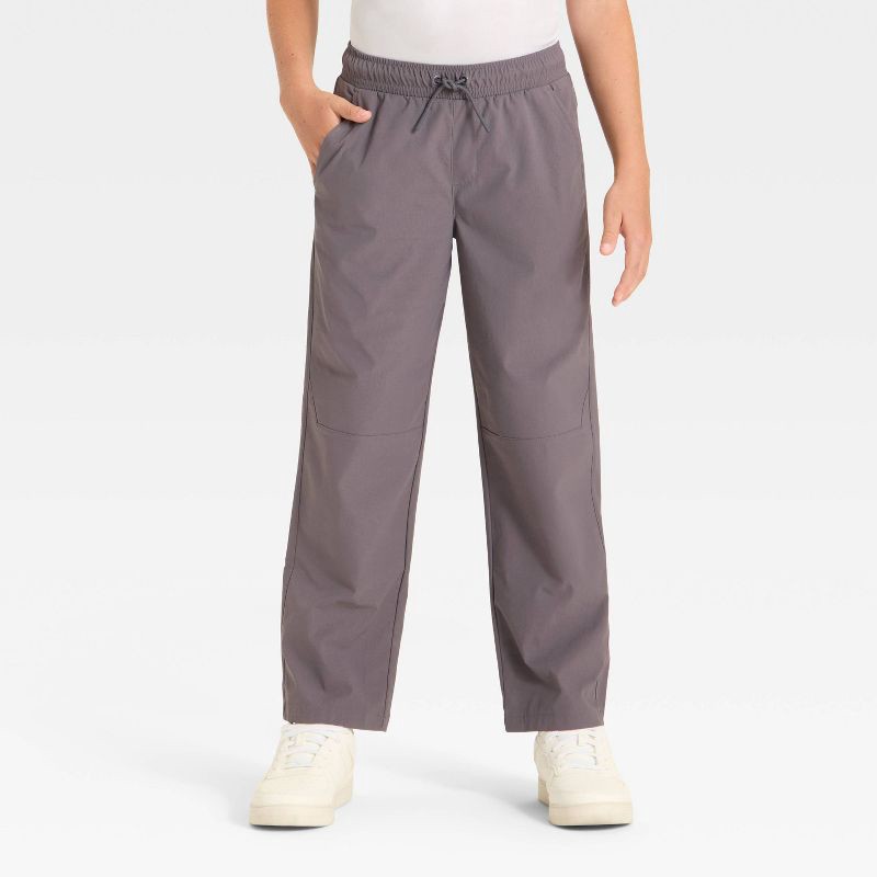 slide 1 of 3, Boys' Twill Straight Leg Pants - All In Motion™ Gray M, 1 ct