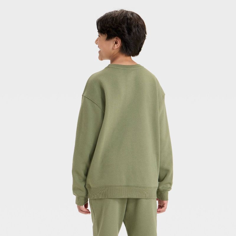 slide 2 of 3, Boys' Active Comfort Fleece Crewneck Sweatshirt - All In Motion™ Olive Green XS, 1 ct