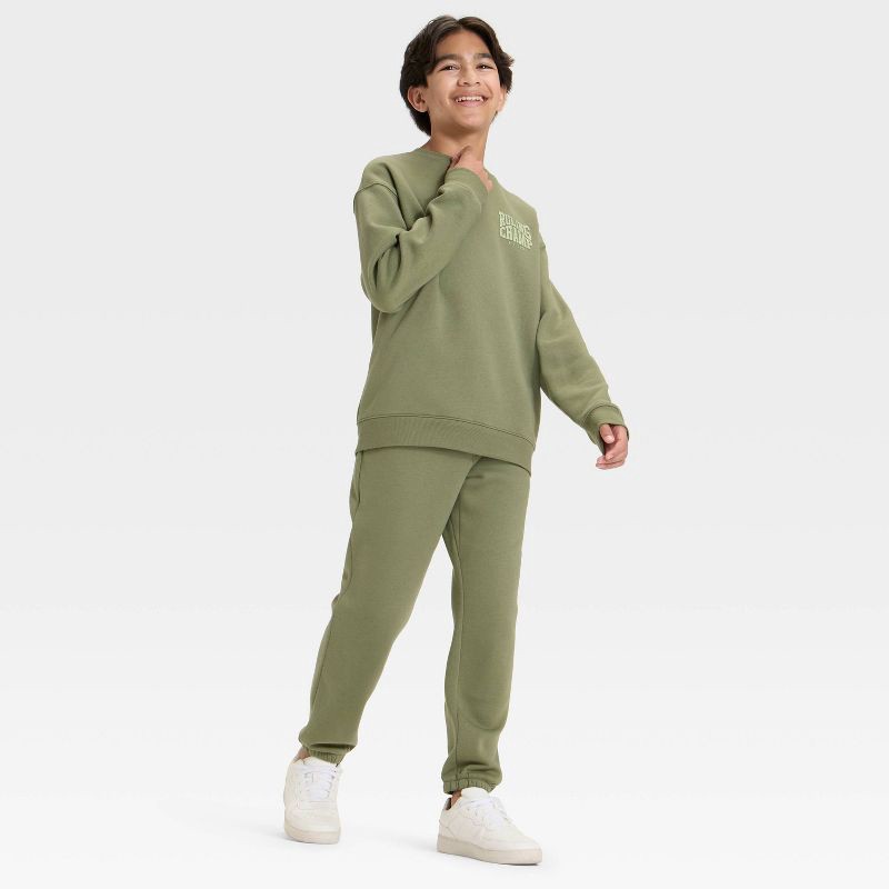 slide 3 of 3, Boys' Active Comfort Fleece Crewneck Sweatshirt - All In Motion™ Olive Green XS, 1 ct