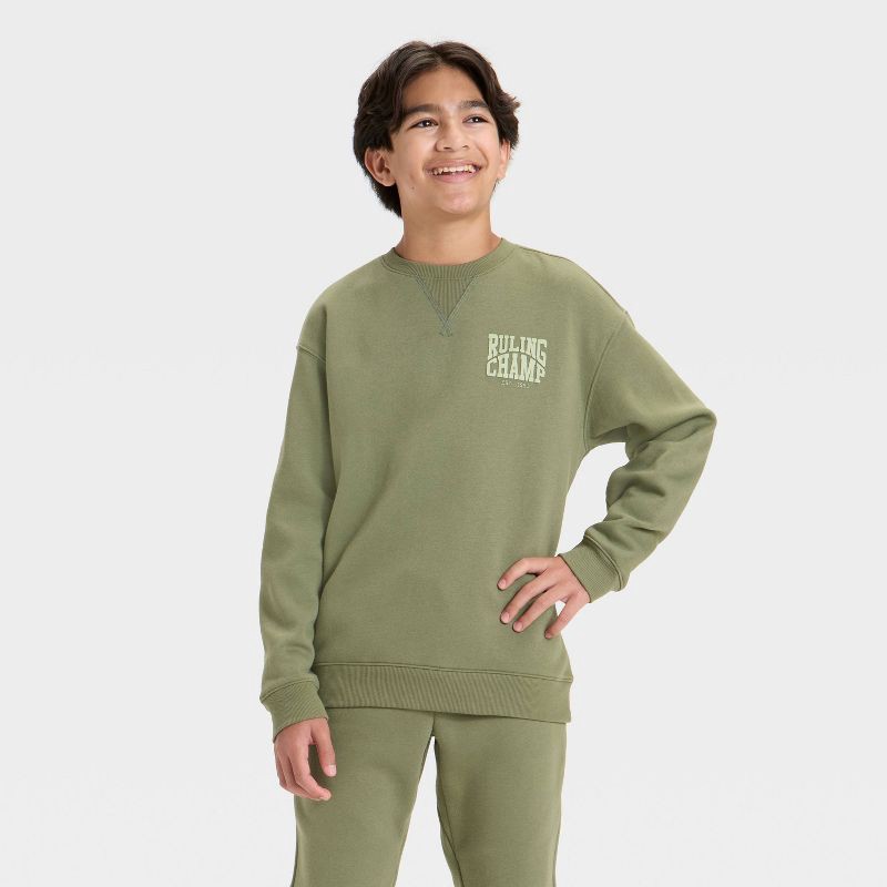 slide 1 of 3, Boys' Active Comfort Fleece Crewneck Sweatshirt - All In Motion™ Olive Green XS, 1 ct