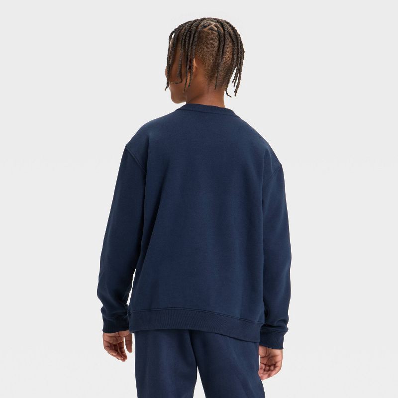 slide 2 of 3, Boys' Active Comfort Fleece Crewneck Sweatshirt - All In Motion™ Navy Blue L, 1 ct