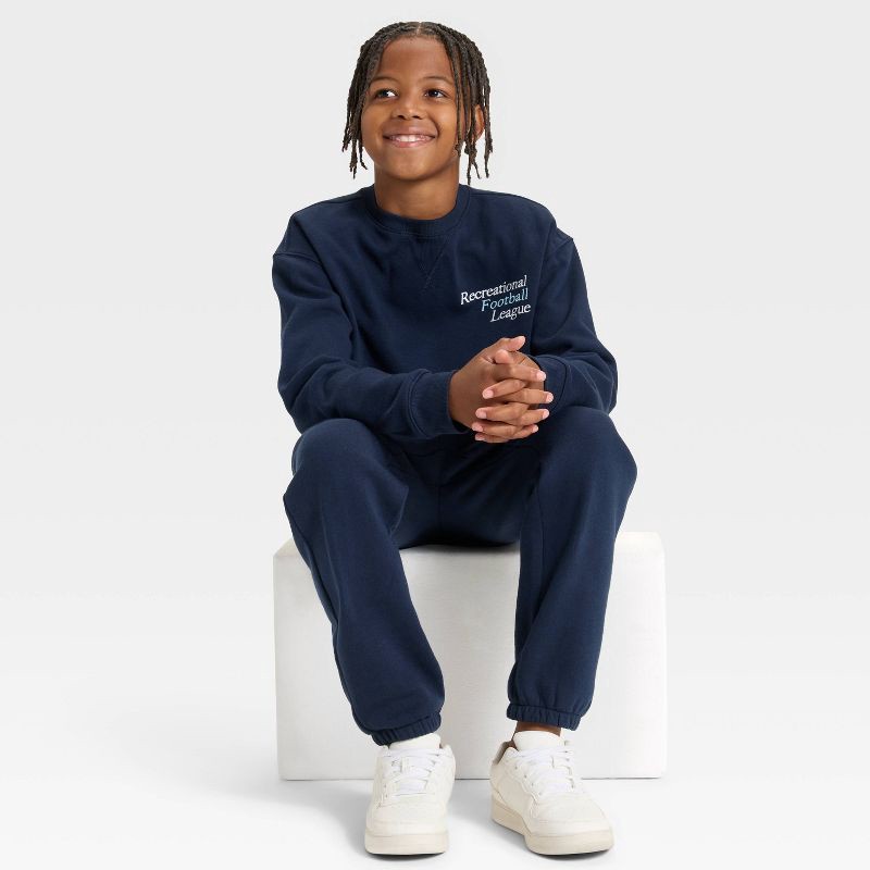 slide 3 of 3, Boys' Active Comfort Fleece Crewneck Sweatshirt - All In Motion™ Navy Blue L, 1 ct