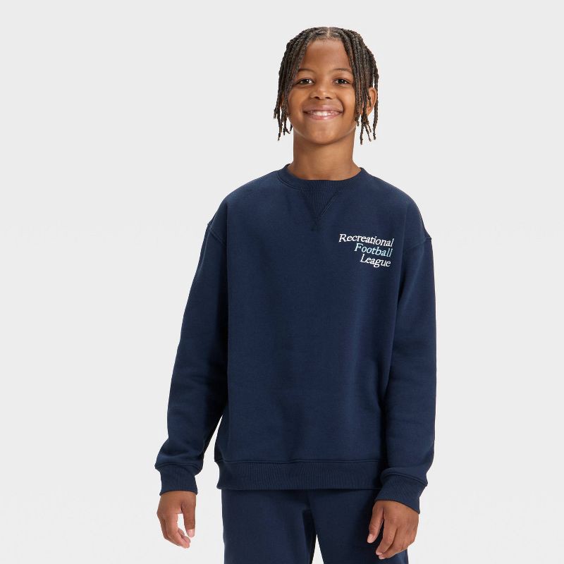 slide 1 of 3, Boys' Active Comfort Fleece Crewneck Sweatshirt - All In Motion™ Navy Blue L, 1 ct